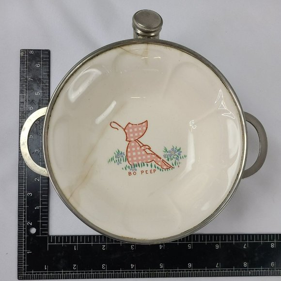 VTG Child Porcelain Warming Bowl w Reservoir Colonial Plate USA Little Bo Peep - Picture 12 of 13